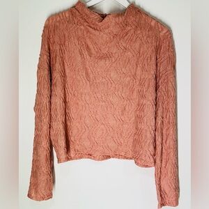 NWOT Anthropologie Textured Crop Dusty Rose Long Sleeve Blouse Size Medium